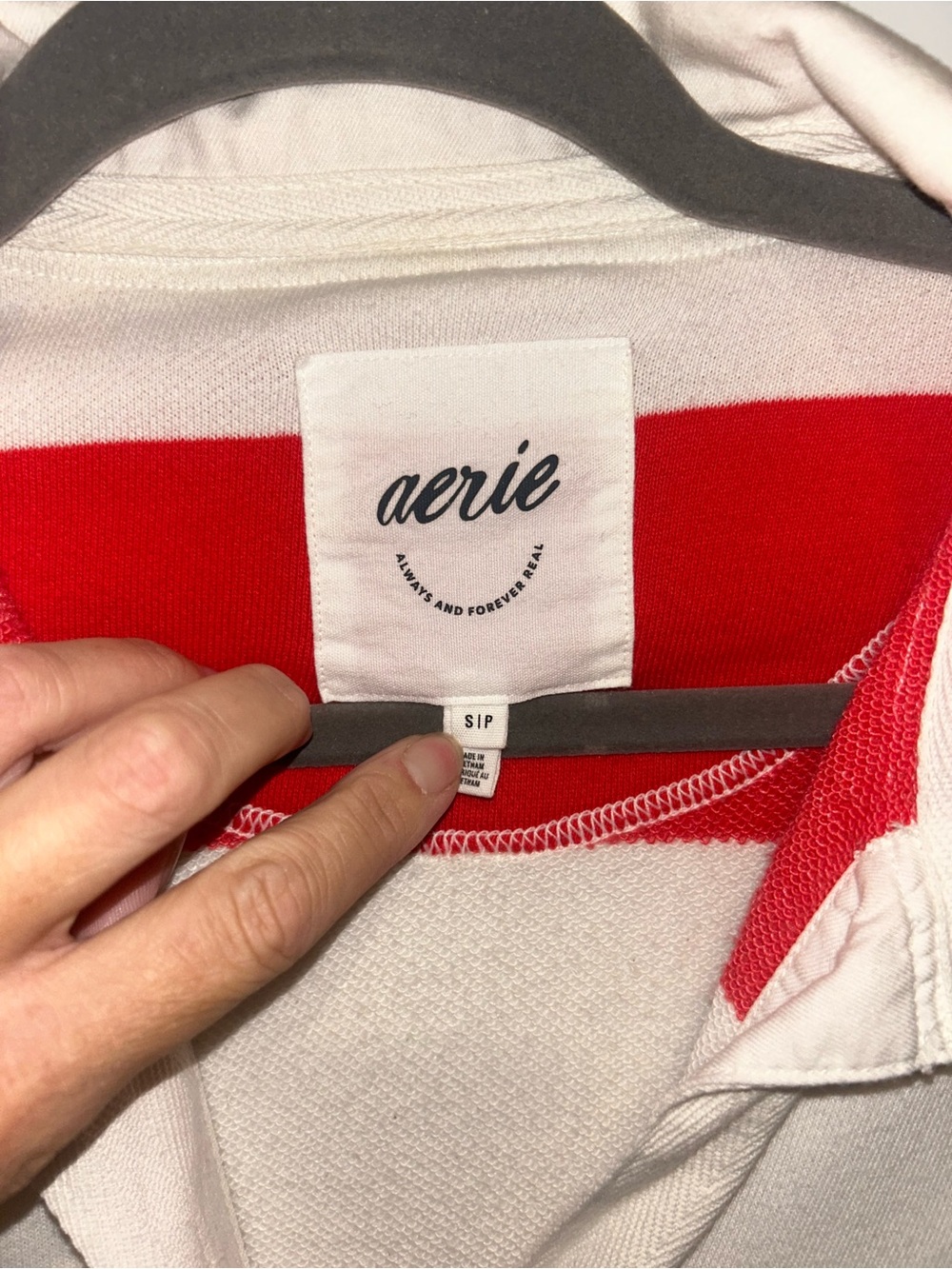 Aerie Oversized Red & Cream Rugby Shirt XL Preppy Collared Pullover - Picture 3 of 4